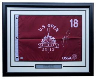 Justin Rose Signed Framed 2013 Us Open Merion Usga Golf Flag Bas