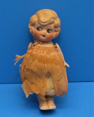 Vintage Antique Clapper Flapper Girl Doll Bisque Paper Dress Banded Moving Arms