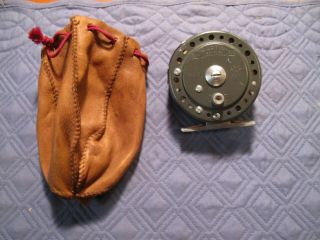 Vintage Martin Mg 3 Fly Fishing Reel W/ Leather Pouch Made In U.  S.  A.  3 " Diameter