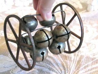 Antique Jingle Sleigh Shake Bell Rolling Horse Drawn Pull Toy Cast Iron Wheels