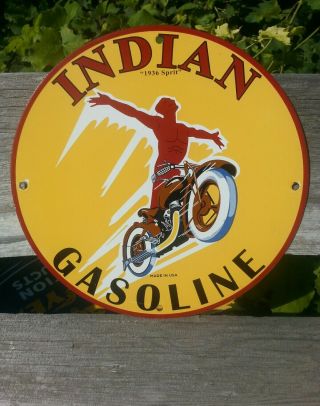 Vintage 1936 Indian Motorcycle Spirit Porcelain Sign Gas Oil