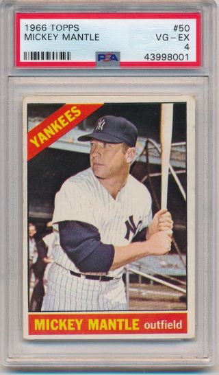 1966 Topps Mickey Mantle 50 Psa Vg - Ex 4 York Yankees Hof P2379