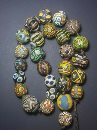 Collectible Ancient Islamic Roman Mosaic Glass Beads Strand Of 27 Beads
