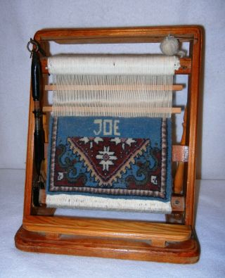 Vintage Turkish Decorative Wooden Rug Loom With Weaving,  13 " X 11 1/2 " X 7