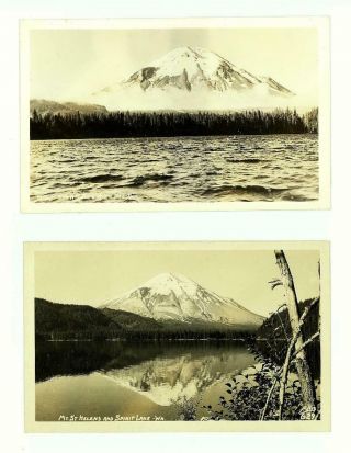 Mt St Helens From Spirit Lake Washington (2) Vtg 1930 