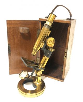 Antique Victorian Ross Eclipse Brass Microscope On Round Base With Lenses
