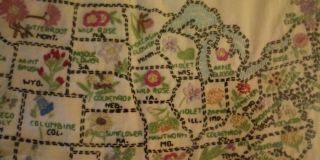Folk Art - Vintage Paragon 48 U.  S.  Flower Map Embroidered Sampler.  Great Cond 3