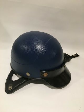 Vintage Buco Dark Blue Police Motorcycle Half Helmet With Visor And Chin Strap
