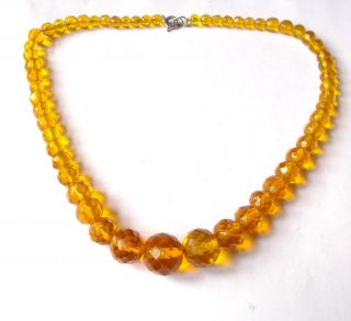 Vintage Art Deco Amber Faceted Glass Crystal Beads Graduated Beaded Necklace