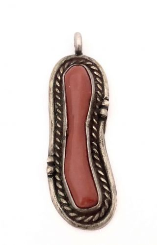 Vintage Navajo Red Coral Sterling Silver Pendant