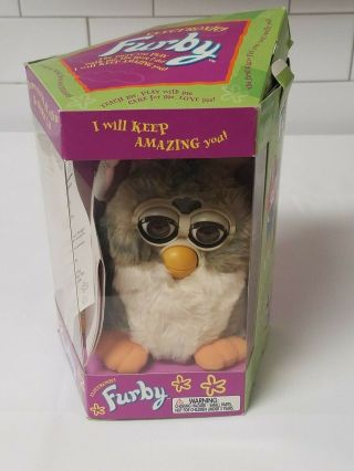 1998 Vintage Furby Model 70 - 800 Gray And White (box And Manuals)