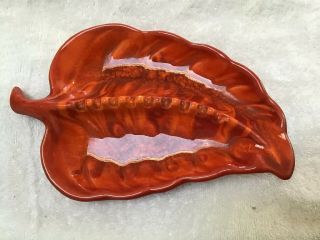 Vintage 1960s Mid Century Red/ Orange Leaf Ceramic Usa 955 Art Pottery Ashtray