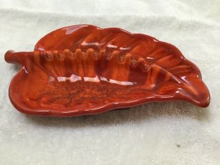 Vintage 1960s MID Century Red/ Orange Leaf Ceramic USA 955 Art Pottery Ashtray 2