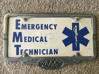 Vintage Aaa Missouri Auto Club License Plate Frame Holder With Emt Plate