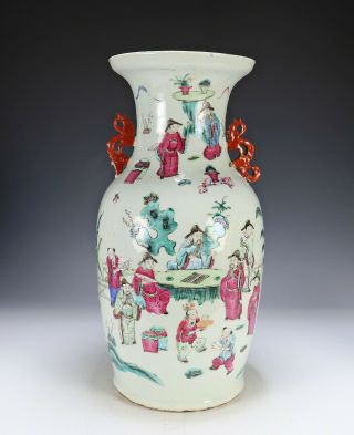 Large Antique Chinese Famille Rose Porcelain Vase with Figures 3