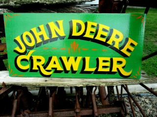 Vintage Antique Style Hand Painted John Deere Crawler Wood Sign Tractor