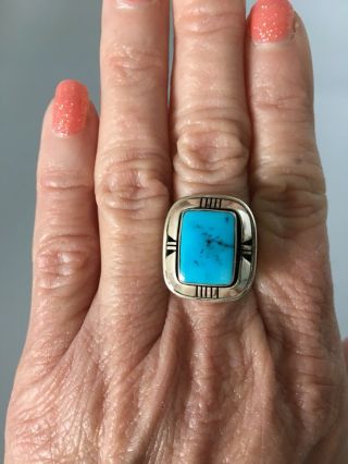 Vintage Heavy Solid 925 Sterling Silver Native American Turquoise Ring Sz7.  5 14g