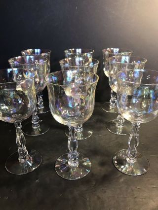 Set Of 9 Antique Fostoria Iridescent Wine Glass/ Coral Pearl / Stamped /art Deco
