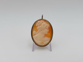 Antique Vintage Large 1 - 3/4 " Sterling Silver Shell Cameo Brooch Lovely Lady