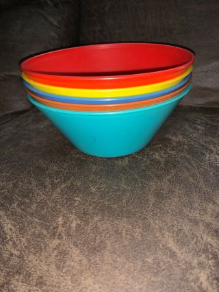 Vintage Set Of 5 Colorful Plastic Margarine Butter Tubs Bowls Retro Kitchen