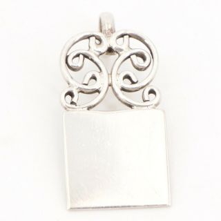Vtg Sterling Silver - Engraveable Square Filigree Ornate Pendant - 19.  5g