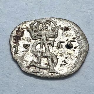 Rare 1566 Authentic Medieval European Silver Coin Middle Ages Artifact Old E1