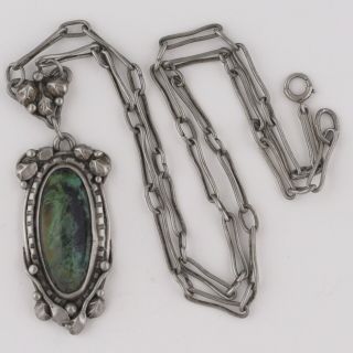 Vtg Antique Arts & Crafts Sterling Silver Turquoise Agate Pendant Necklace 3