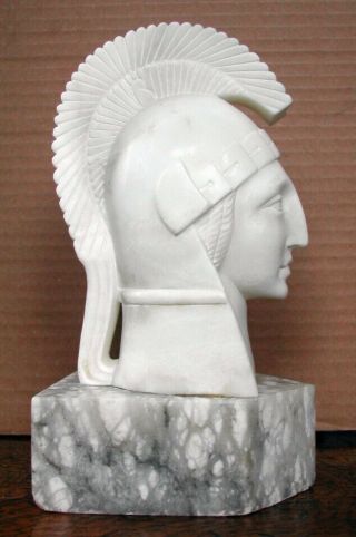 1930s Art Deco Hand Carved Roman Centurion Head Statue Bust Carrara Marble 20 Cm