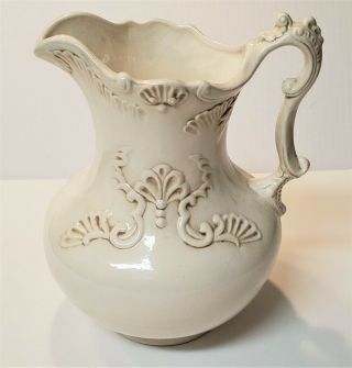 Vintage 1960s Large Handmade Ceramic Dry Sink Water Pitcher Lace Antique White