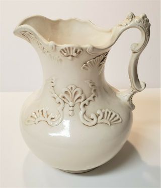 Vintage 1960s Large Handmade Ceramic Dry Sink Water Pitcher Lace Antique White 2
