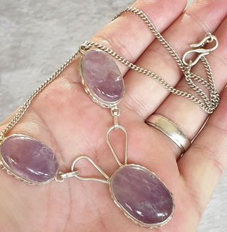 Stunning Vintage Jewellery Crafted Large Amethyst Cabochons 925 Silver Necklace