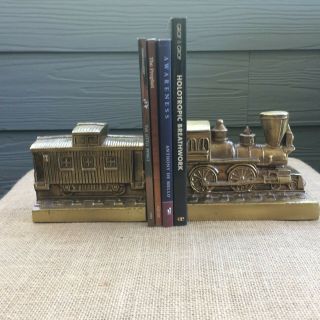 Vintage Pm Craftsman Cast Metal Bookends / Train - Engine And Caboose