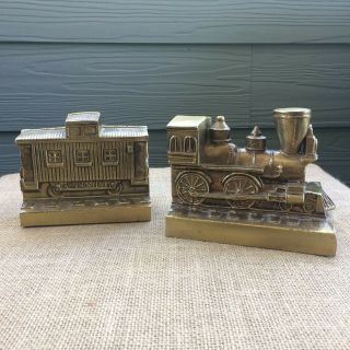 Vintage PM Craftsman Cast Metal Bookends / TRAIN - Engine and Caboose 2