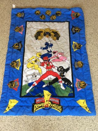 Vintage 1994 Mighty Morphin Power Rangers Twin Size Comforter Blanket 84x62