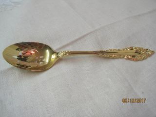 Vintage 1975 Oneida Cube Gold Electroplate Pierced Serving Spoon Royal Grandeur