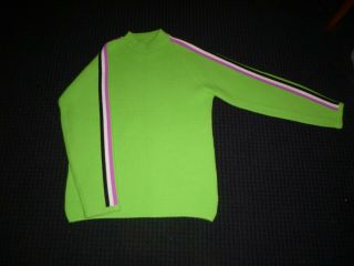 Vtg 70s Arctic Cat Snowmobile Sweater Lime Green Purple Black Stripe Sz L Acryli