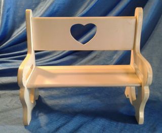 Vintage Doll Bench Chair Seat Wooden Handmade Country White With Heart 9 " Long