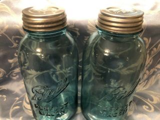 2 Vintage Blue Ball Half Gallon Mason Jars With Zinc Lids