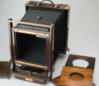 Antique Agfa Ansco 8x10 Field Camera View W/ Three Lens Boards