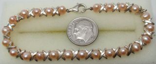 Vintage Sterling Silver Pearl " X " Link 7 - 1/2 " Bracelet - Gorgeous,  L@@k