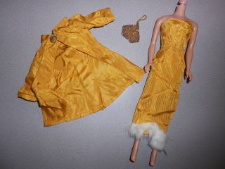Vintage Barbie Clone Fab - Lu Suzette Premiere Gorgeous Gold Satin Gown W/ Coat