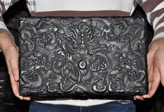 Old Chinese Dynasty Palace Black Rosewood Wood Carved Dragon Jewelry Storage Box