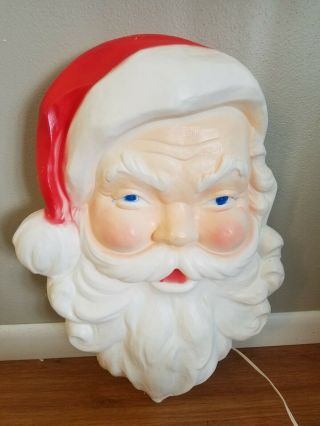 Vintage Union Products 21 " Blow Mold Light Up Santa Head Face Hang Up