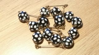 Czech Rhomboid And Round Doted Glass Bead Necklace Vintage Deco Style