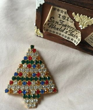 Vintage Jewelry Prong Set Crystal Christmas Tree Brooch Pin Rhinestone Hobe