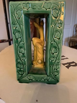 Vintage Shawnee pottery double Vase planter yellow deer Doe and green ivy 850 3