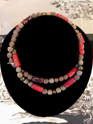 African Lipstick Red Venetian Trade Bead Necklace Accent Vintage