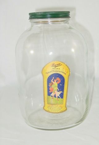Vintage Unique Bunte " Diana Walking Dog " Confections Pickle Style Jar