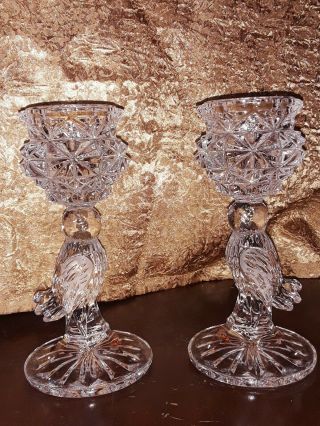 Vintage Hofbauer The Byrds Birds Lead Crystal Glass Candle Holders Germany Evc