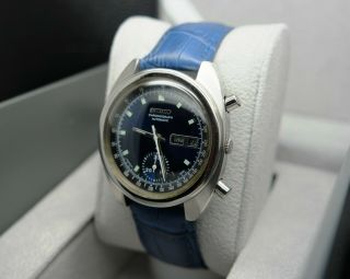 Vintage Seiko Chronograph Tachymeter Auto Blue Dial Cal:6139 - 6030 Watch